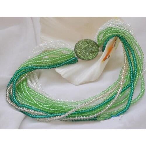 Perfect Handmade Luck Jewellery,15rows 18inches 4mm Green Clear Faceted Crystal Beads Rainbow Necklace