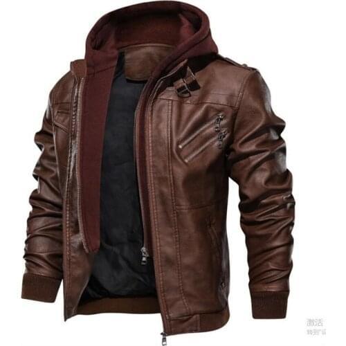 New Mens Autumn Winter Motorcycle Leather Jacket Windbreaker Hooded PU Jackets Male Outwear Warm Baseball Jackets Plus Size 3XL