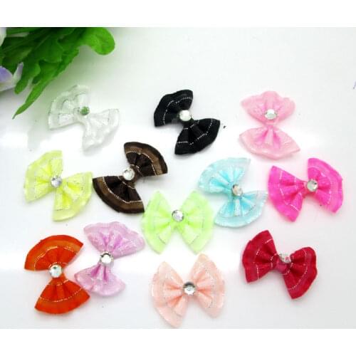 50pcs Mixed Baby Satin Ribbon Rhinestone Bowknot Hair Clips Applique DIY Craft Wedding Bow Tie Scrapbooking Decoration