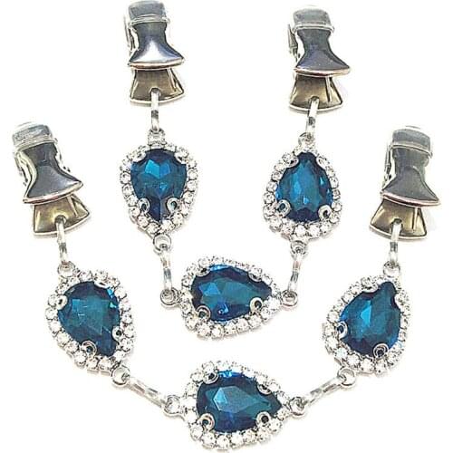 2Pcs/lot Peacock Blue Crystal Jewelry Cape Cloak Clasps Shawl Sweater Clips Women Rhinestone Cardigan Scarf Chain Guard Brooch