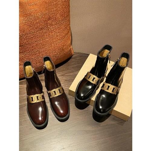 Brand metal button square head deep mouth thick heel single shoes women 2020 new leather high heel Lefu shoes nvqiu