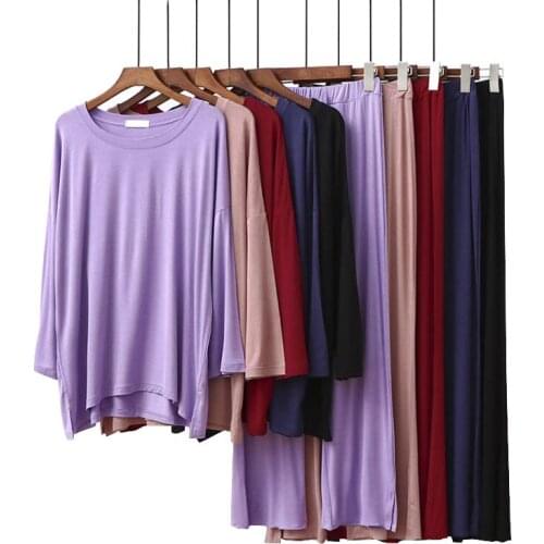 Ladies Pajamas Set Comfort Modal Cotton Loose Thin Large Size Women Solid Color Casual Wear Femme 2Pcs Homewear For Spring