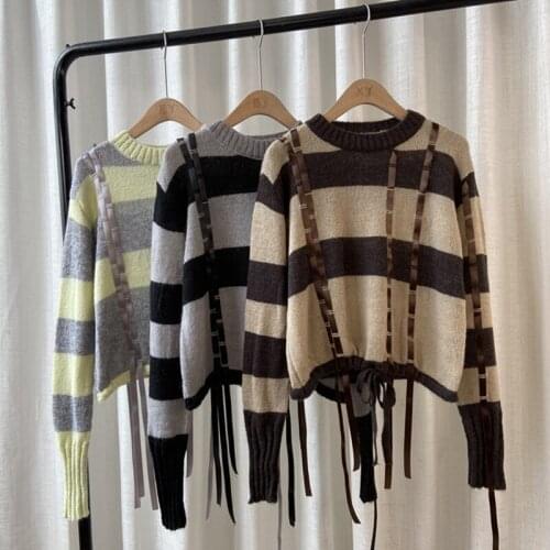 Autumn Winter Sweater Knitted Tops Tassels Women Striped Knitwear Top Streetwear Pullovers All-match Loose Jumpers Female 2021