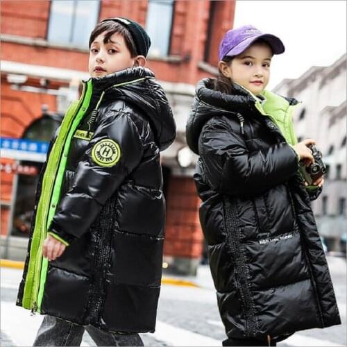 2021 Winter Children Clothes Girls Boys Long Over-Knee Coat Waterproof Windproof Outdoor Thicken Hooded Down Jacket For Kids