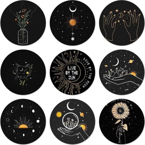 Art Sun Flower Cat Moon Icons Pins Badge Decoration Brooches Metal Badges For Clothes Backpack Decoration 58mm