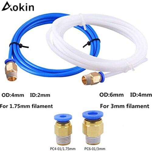 1M PTFE Tube Pipe Connectors 3D Printers Parts J-Head Hotend For V5 V6 1.75mm 3.0mm Filament Tubes + 2PC4-01/PC6-01