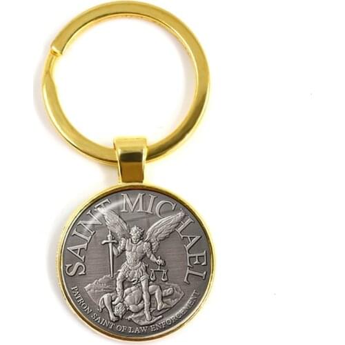 1pcs 25mm Glass Cabochon Keychains Archangel St.Michael Protect Me Saint Shield Protection Charm Russian Orhodox Pendant Jewelry