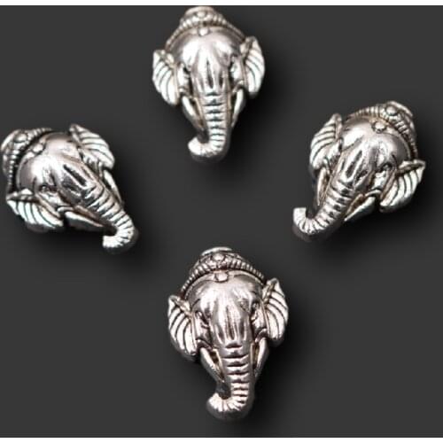 10pcs Silver Plated 3D Elephant God Ganesha Perforated Interval Spacer Beads Retro Bracelet Accessories DIY Charm Jewelry Making