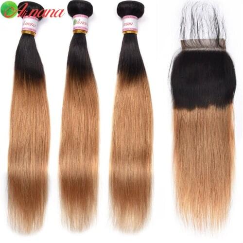 1B/27 Blonded Color Bone Straight Human Hair Bundles With Closure HD Lace Closures With Bundles Brazilian Remy Hair Weave
