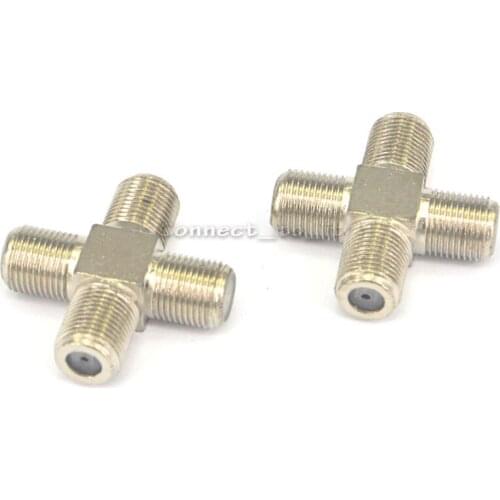 2 Pieces F adapter F Jack to Jack to Jack to Jack "+" Type RF connector 4 way