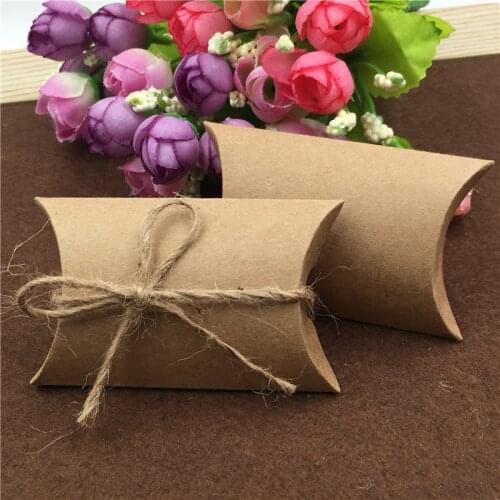 20Pcs/Lot Cardboard Kraft Paper Lovely Pillow Boxes For Anniversary Muffin Package Gift Storage Container Boxes With Hemp String
