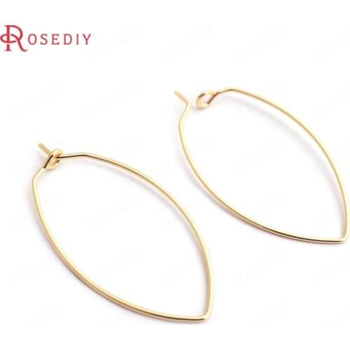 35206)20PCS 38x19MM Thickness 0.7MM 24K Gold Color Brass Long Oval Earrings Hooks High Quality Diy Jewelry Findings Accessories