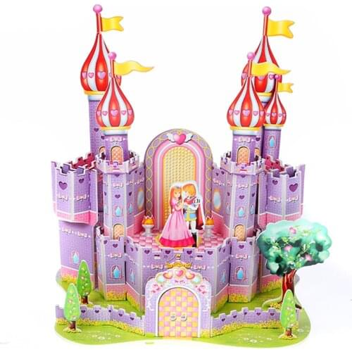 3D Puzzle Diy Games and Puzzles Model Building Safe Foam Purple Castle Prince and Princess Palace Girl Toys for Children
