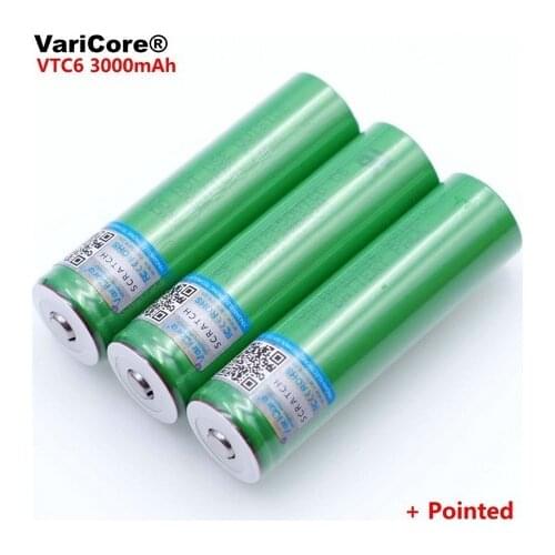 4PCS VariCore VTC6 3.7V 3000 mAh 18650 Li-ion Rechargeable Battery 30A Discharge for US18650VTC6 batteries + Pointed