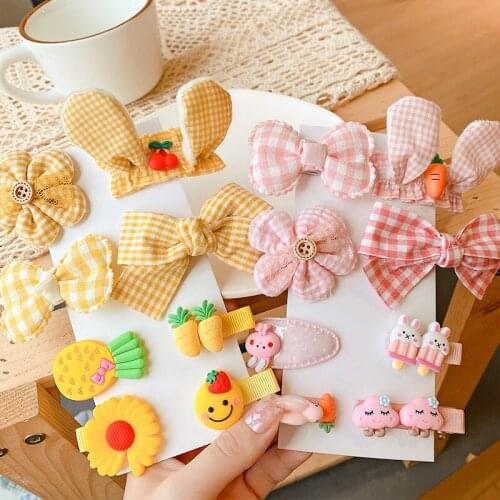 5/10 Pcs/Set Children Cute Cartoon Flower Bow Ornament Hair Clips Baby Girls Lovely Barrettes Hairpins Kids Hair Accessoires