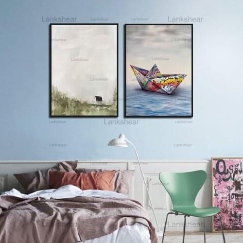Abstract Boat Wall Art Picture Oil Painting Line Picture Canvas Painting Landscape Posters Prints Modern Living Room Home Decor