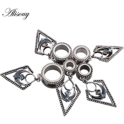 Alisouy 2pcs Dangle Ear Plugs and Tunnels Crystal Ear Expander Piercing Ear Gauges 6-30mm Ear Stretchers Body Piercings Jewelry