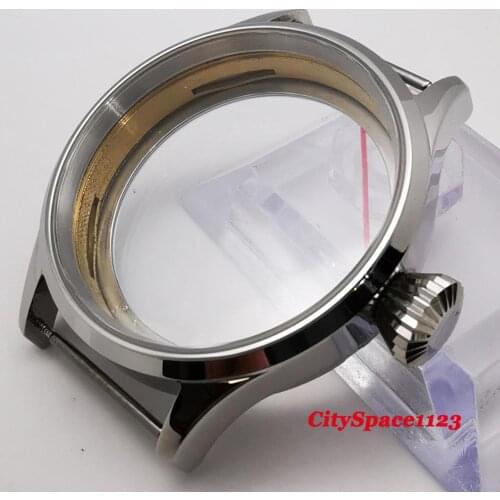 Corgeut 43mm Polished Sapphire Glass watch case fit ETA 6497 6498 ST36 Movement Mens Watch Parts