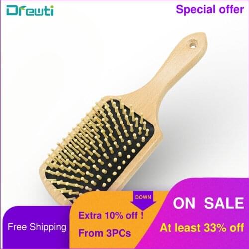 DREWTI Womens Beech Wood Square Professional Hairbrush Large Rubber Air Cushion Hair Comb Scalp Massage Styling Tool Barber