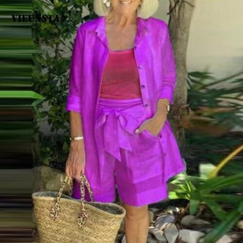 Elegant All-Match Women 3 Piece Set Fashion Sling Tops + Solid Loose Long Sleeve Shirt + Tie-Up Bow Pocket Shorts Casual Outfits