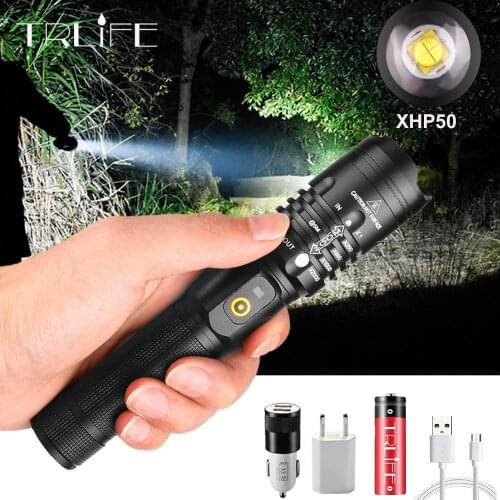 Super Bright LED Flashlight Xhp50.2 8000LM Powerful Linterna USB Zoom LED Torch XHP50 18650 Rechargeable Battery for Hunting