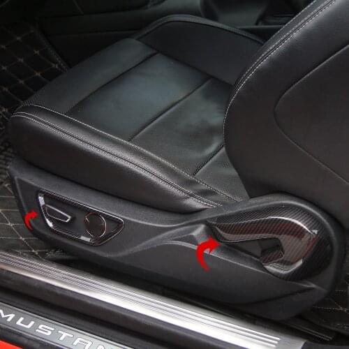 SHINEKA Carbon Fiber ABS Interior Seat Adjust Backrest Handle Button Switch Frame Cover Trim Set for Ford Mustang 2015 2016 2017