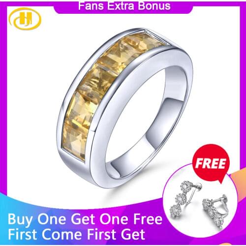 Natural Citrine Unisex Solid Silver Ring 3.25 Carats Square Cut Yellow Crystal S925 Jewelry Lovers Band for Anniversary Gifts