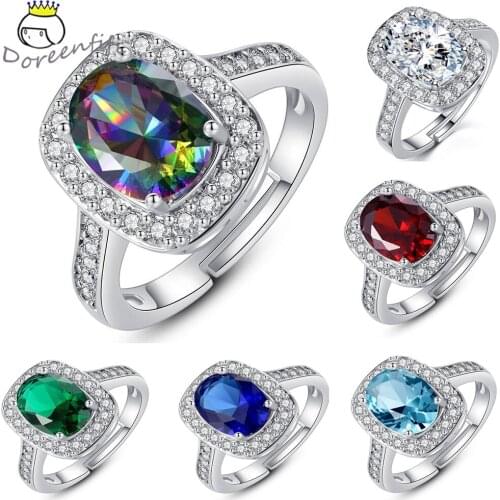 8colors Luxury 925 Sterling Silver Rings for Women Wedding Engagement Acessories Cubic Zirconia Bridal Jewelry Adjustable Size