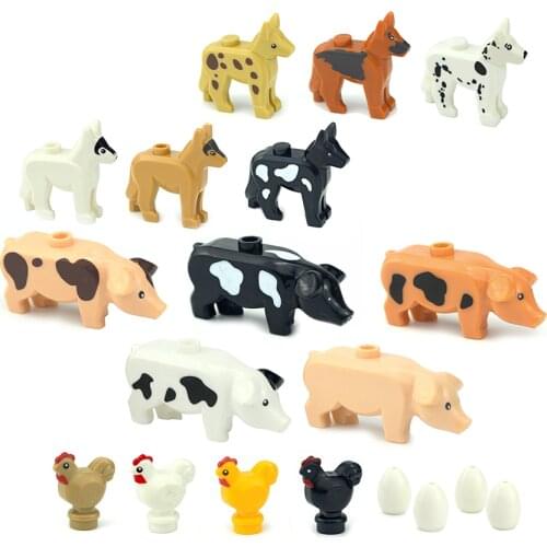Building Blocks MOC Farm Animal Pigs Chickens Eggs Dogs Pets Poultry City House Courtyard Accessories DIY Bricks Creative Toys