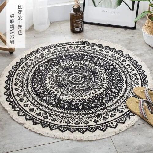 Round Rug Bohemian Nordic Carpets for Living Room Bedroom Anti-slip Doormat Yoga Mat Tassels Floor Area Rugs Cotton