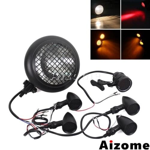 Motorcycle Aluminum Retro Headlight Vintage Headlamp Turn Signals Tail Stop Lights For Harley Honda Yamaha Cruiser Cafe Racer