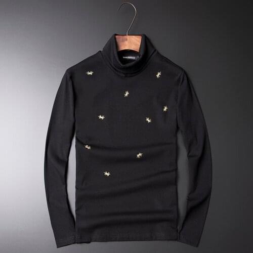 Mens Great T-shirt Designer 2020 Autumn Winter Bee Embroidery Long Sleeve Half Turtleneck Fashion Style Shirts Drop shipping C27