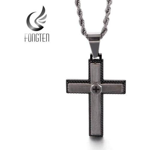 Fongten Cross Punk Pendant Necklace Stainless Steel Blessing Penants Men Jewelry