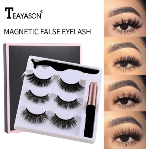 3 Pairs Magnetic False Eyelashes Set With Magnet Fine Smooth Liquid Eyeliner Tweezers Kit Naturally Easy To Use Makeup TSLM1