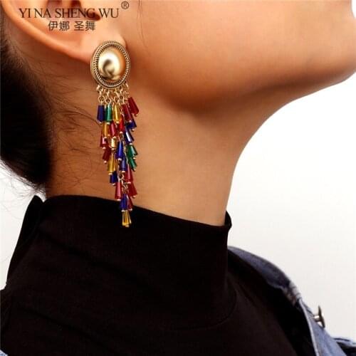 National Style Couple Sweet Colour Long Earrings For Women Micro Pave Tassel Earrings Lovely Party Wedding Jewelry Accessories