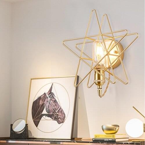 Pentagram wall lamp golden bedroom bedside dining hall corridor balcony led American simple Nordic wall lamp