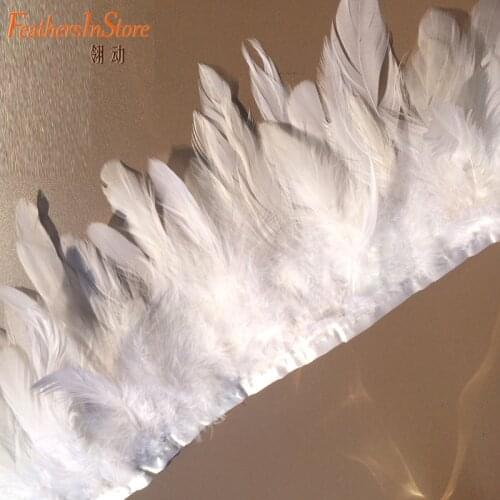 Wholesale 10meters high quality Bleached White Rooster Hackle feather trim ribbon feather trimming