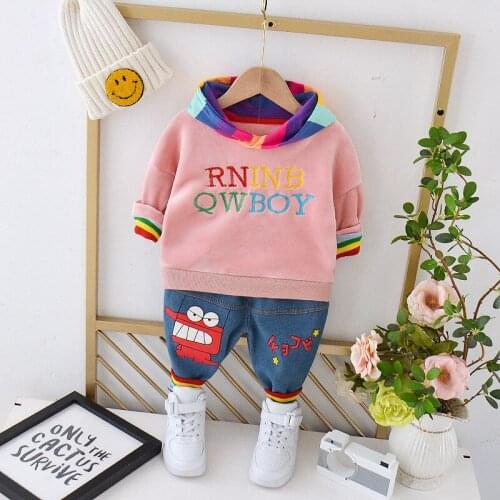 Infant Autumn and Winter Suit Boys and Girls Sweater + Jeans Baby Plus Velvet Thick Two-Piece Western-Style Childrens Clothes