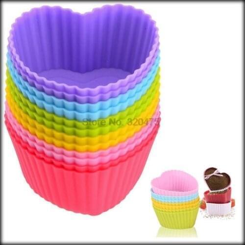 By DHL or EMS 100 sets 12pcs/set Mix Color Silicone Cake Mold Heart Shape Mould Cups