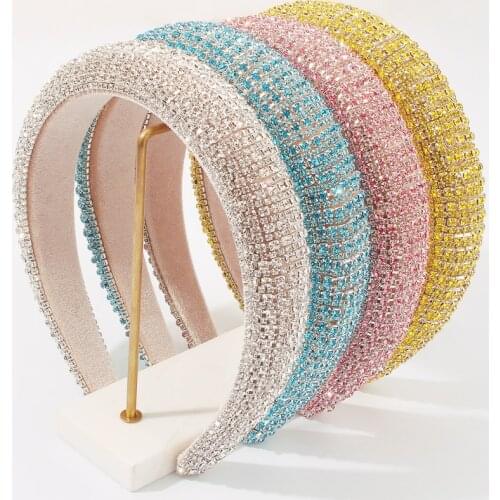 Headband Women Rhinestone Sponge Padded Hairband Baroque Wide-Brimmed Headband For Wedding Bezel Sweet Color Hair Accessories