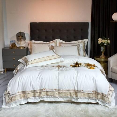 Luxury european court style white embroidery cotton Bedding Set Duvet Cover Bed Linen Fitted Sheet Pillowcases Home textiles