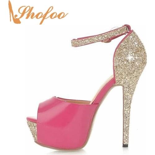 Pink Platform Ankle Strap High Thin Heels Stilettos Peep Toe Pumps Woman Large Size 11 14 For Ladies Fashion Dance Shoes Shofoo