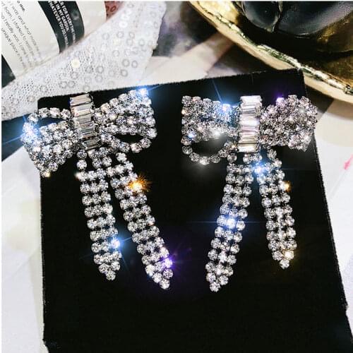 Hot Sale New Geometric Rhinestone Crystal Stud Earrings Fashion Design Bow Ear Stud Statement Earring Brincos Gift