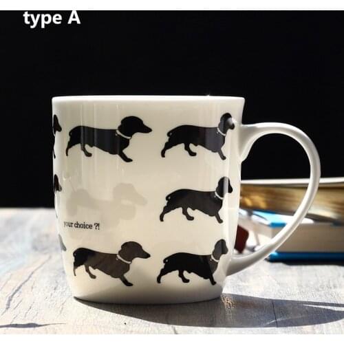 Cute animal ceramic mug Creative rabbit dogs cats coffee cup Simple Cartoon ceramic tea cup