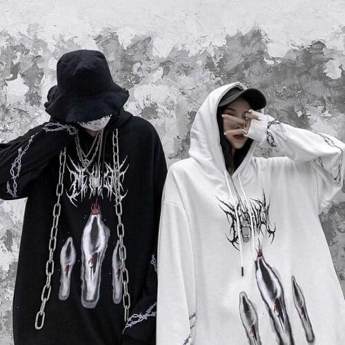 Harajuku Streetwear Female Hooded Men Women Three Ghost Print Cotton Hip Hop Hoodie Sweatshirt Autumn Hoodie Oversize Pullover