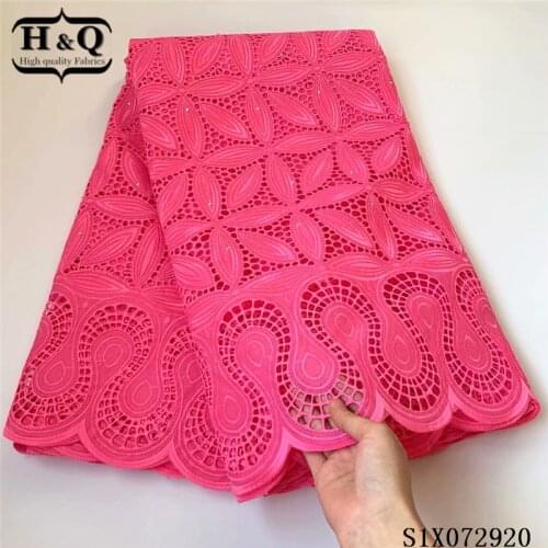 H&Q nigerian fabric 2021 high quality african lace fabric 5 yards embroidery with stones hollow out design swiss voile lace