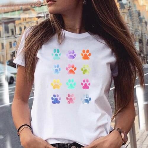 Women T-shirts Love Style New 2021 Dog Paw Cartoon Animal Pet Summer Graphic Print Female Stylish T Top Shirt Girl Tee T-Shirt