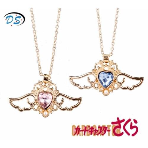 Girls Sweet Jewelry Card Captor Sakura Necklaces Pendants Crystal Wings Heart Choker Necklace for Women Delicate Accessories