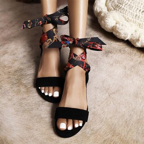 2021 Women Gladiator Cross Tied Sandals Woman Bow Sexy Flats Female Summer Beach Shoes Ladies Casual Print Big Size Footwear