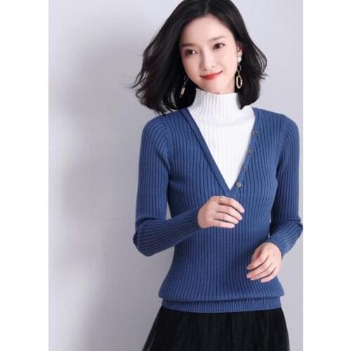 Women sweaters high quality autumn clothing for female fashion designer turtleneck patchwork pullovers full sleeve knitted tops